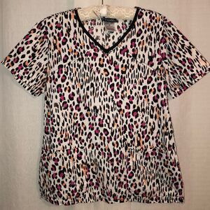 Runway M Cotton White Black Pink Peach Swiss Dot V Neck Scrub Top